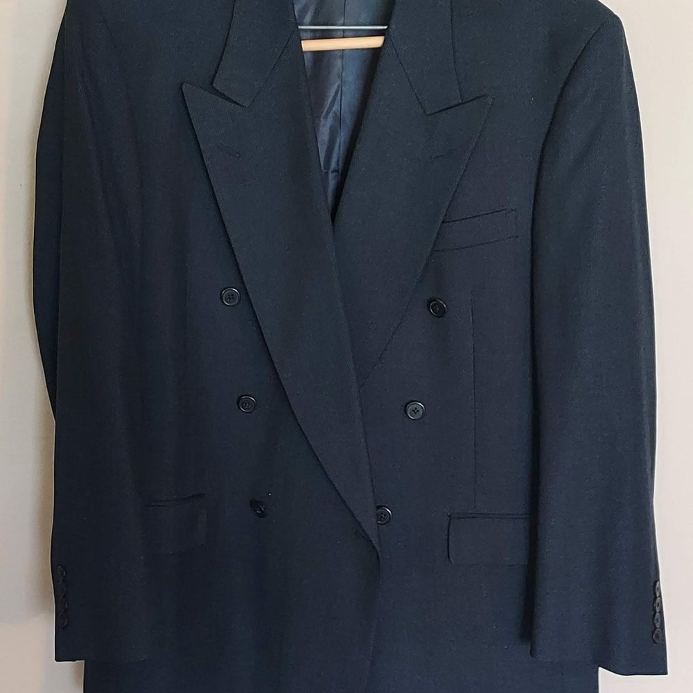 Hart Schaffner Marx Mens Wool Navy-Blue Double Breasted Blazer Jacket Sport Coat